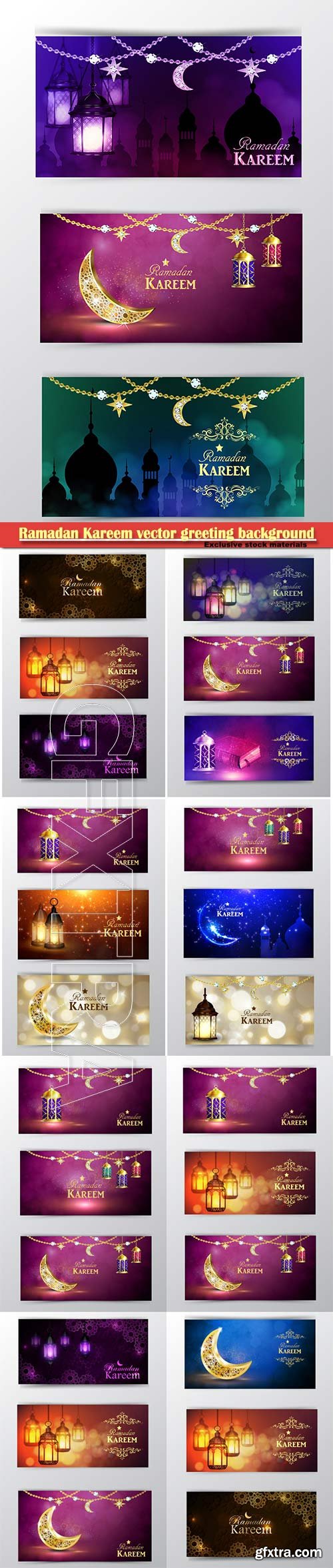 Ramadan Kareem vector greeting background banner set