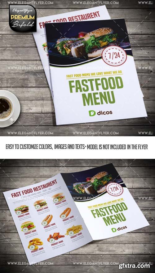 Fast Food Menu V3 2018 Bi-Fold Brochure PSD Template