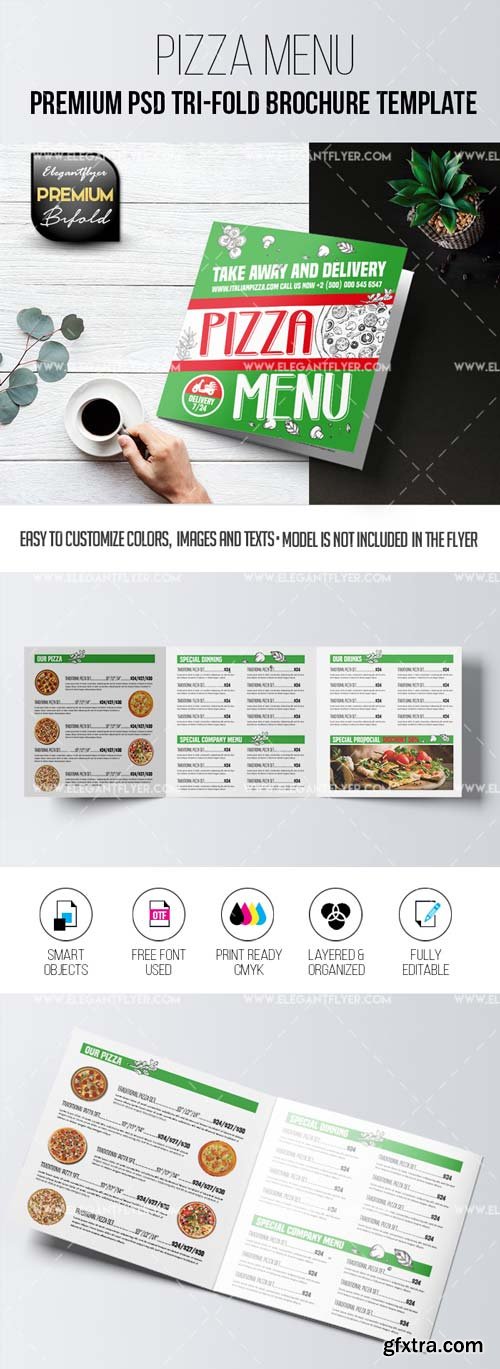 Pizza Menu V15 2018 Tri-Fold Brochure PSD Template