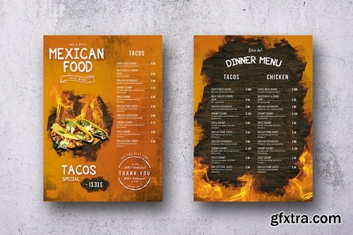 Mexican A4 & US Letter Single Page Food Menu