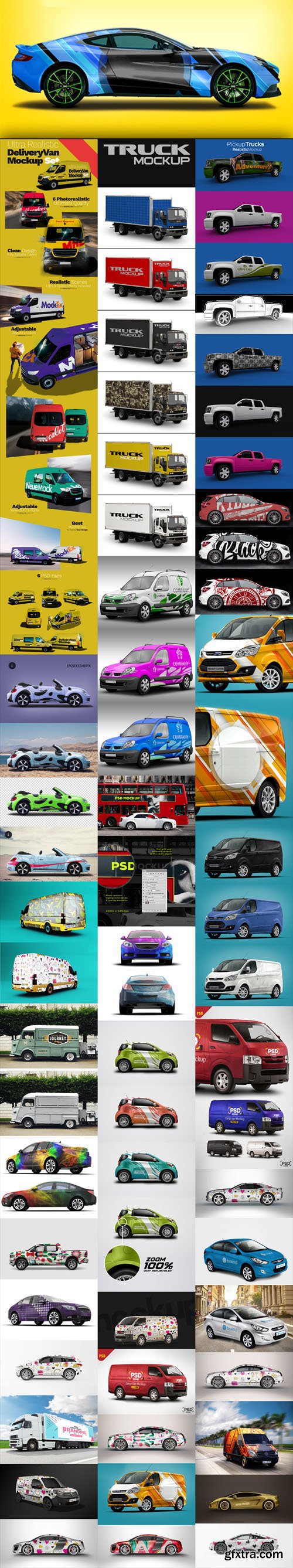 Huge Pack of Realistic High Quality Cars & Vehicles PSD Mockups