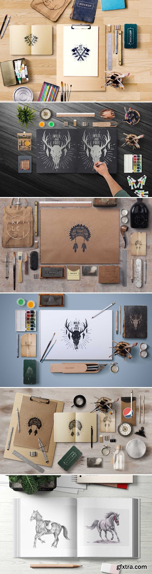 Artwork Equipment & Presentation Scene PSD Mockups