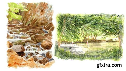 Watercolor painting at Swallow Falls Wales new for beginners