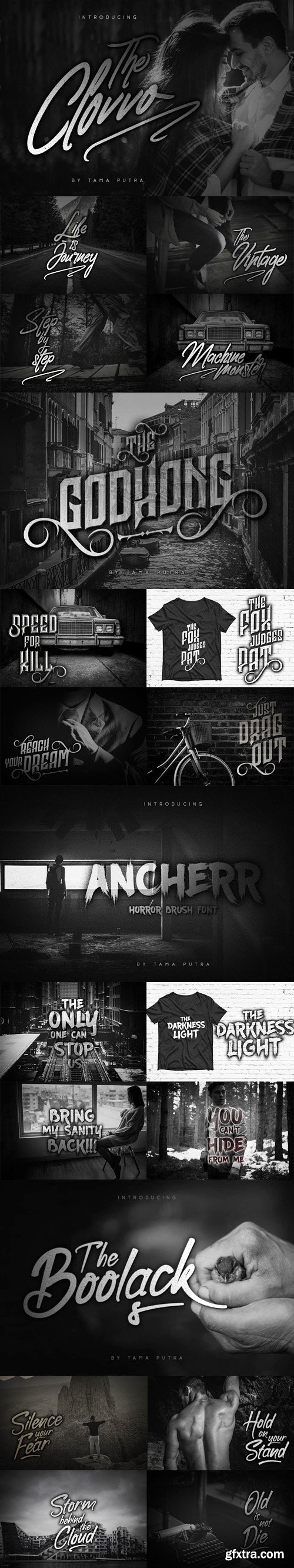 4 Handwritten,Decorative and Brush Fonts Collection