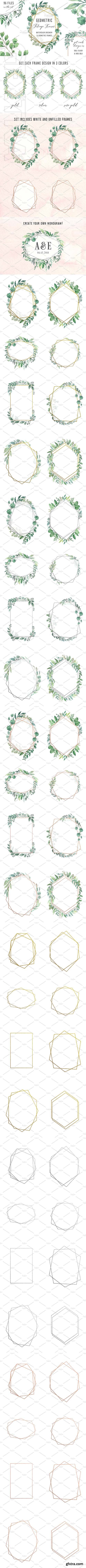 CreativeMarket - Watercolor Geometric Foliage Frames 2906774