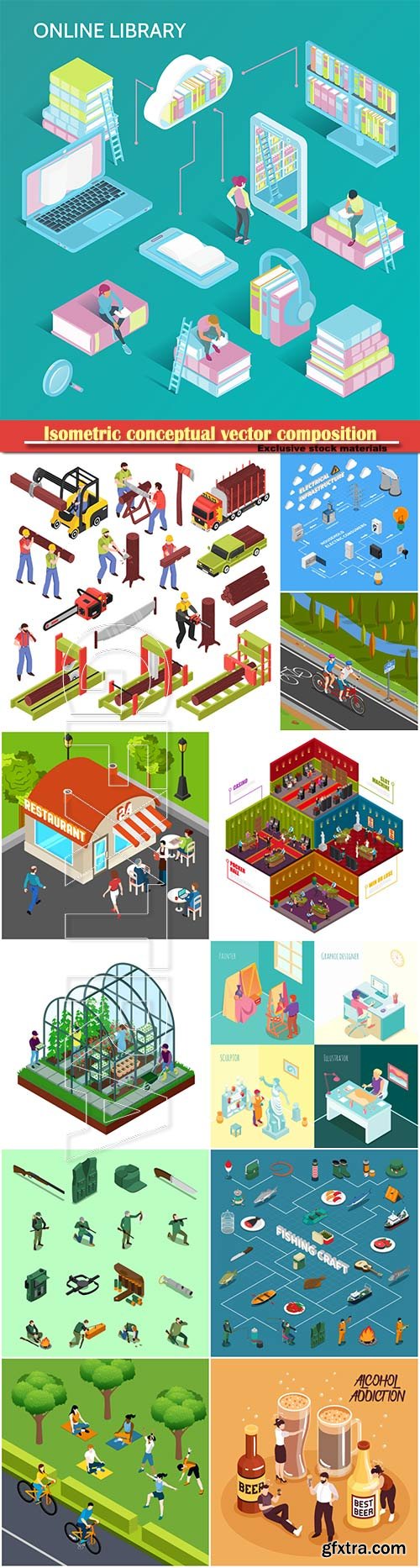 Isometric conceptual vector composition, infographics template # 23