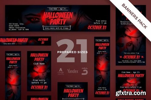 Halloween Party Banner Social Media Flyer and Poster Pack Template