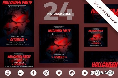 Halloween Party Banner Social Media Flyer and Poster Pack Template