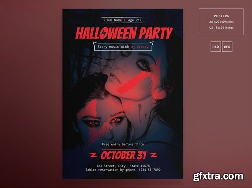 Halloween Party Banner Social Media Flyer and Poster Pack Template