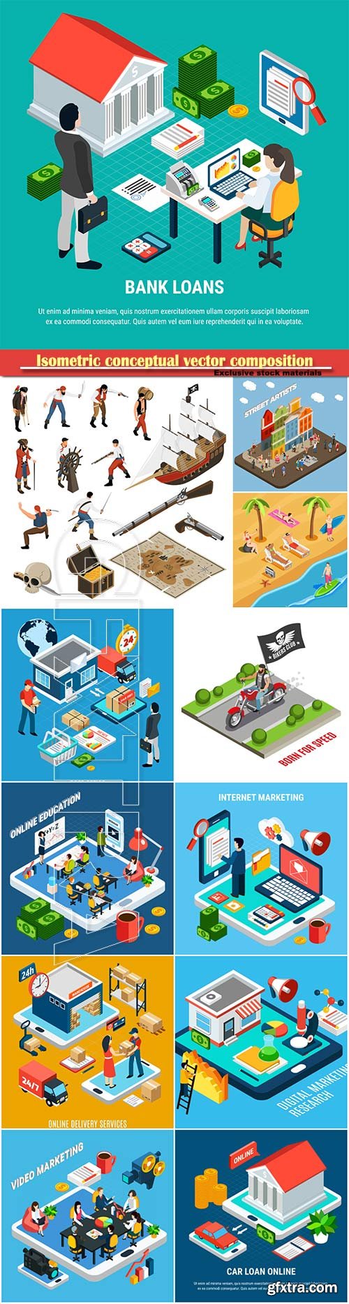 Isometric conceptual vector composition, infographics template # 25