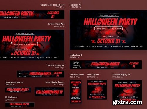 Halloween Party Banner Social Media Flyer and Poster Pack Template