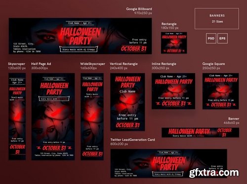 Halloween Party Banner Social Media Flyer and Poster Pack Template