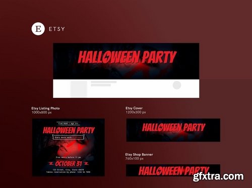 Halloween Party Banner Social Media Flyer and Poster Pack Template