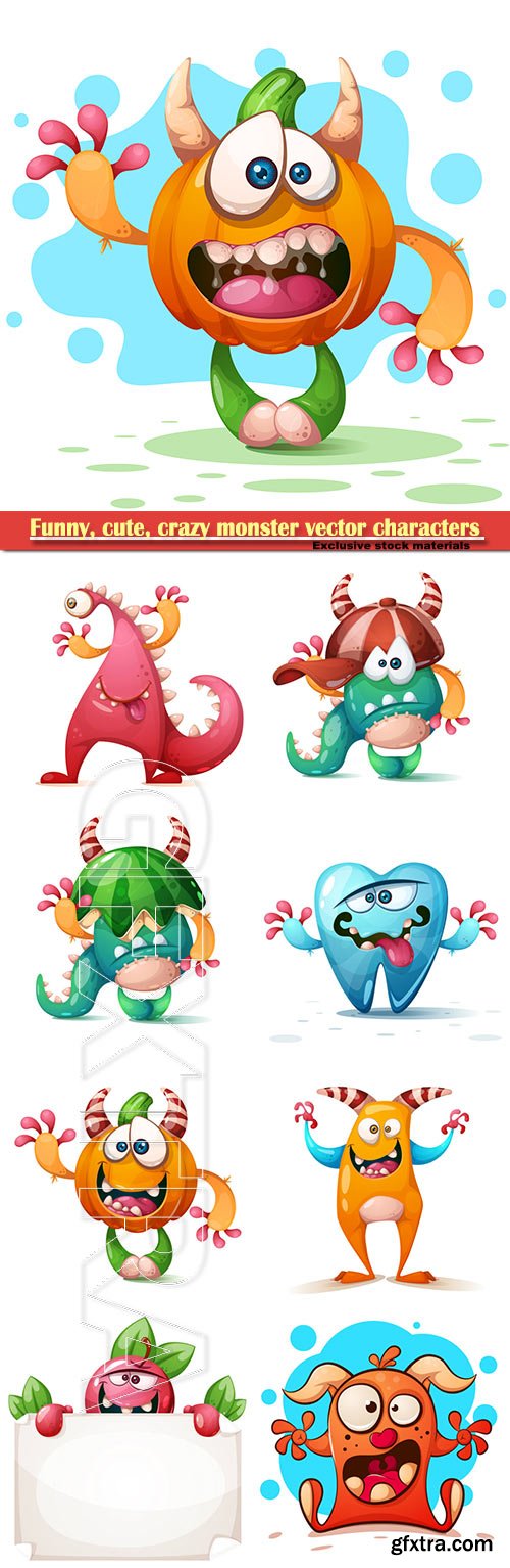 Funny, cute, crazy monster vector characters