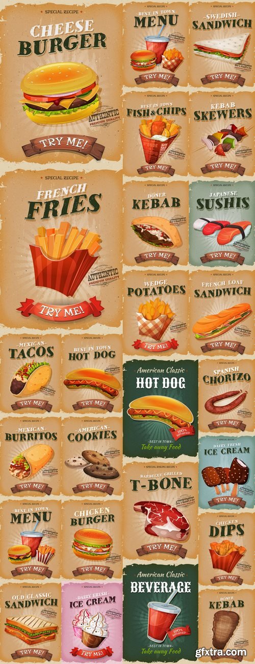 Food menu barbecue burger hot dog drink soda flyer banner 25 EPS