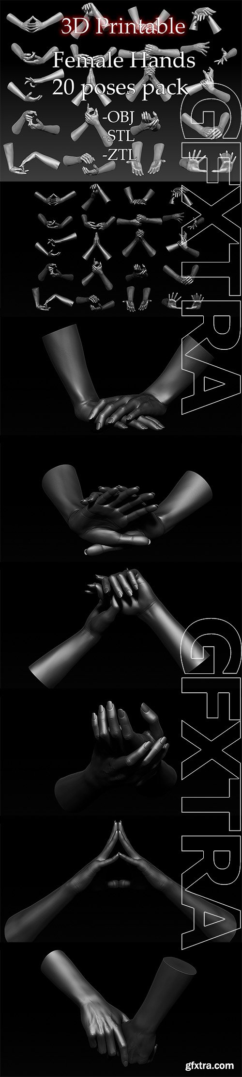 Cubebrush 3d Printable Female Hands 20 Poses Pack Gfxtra