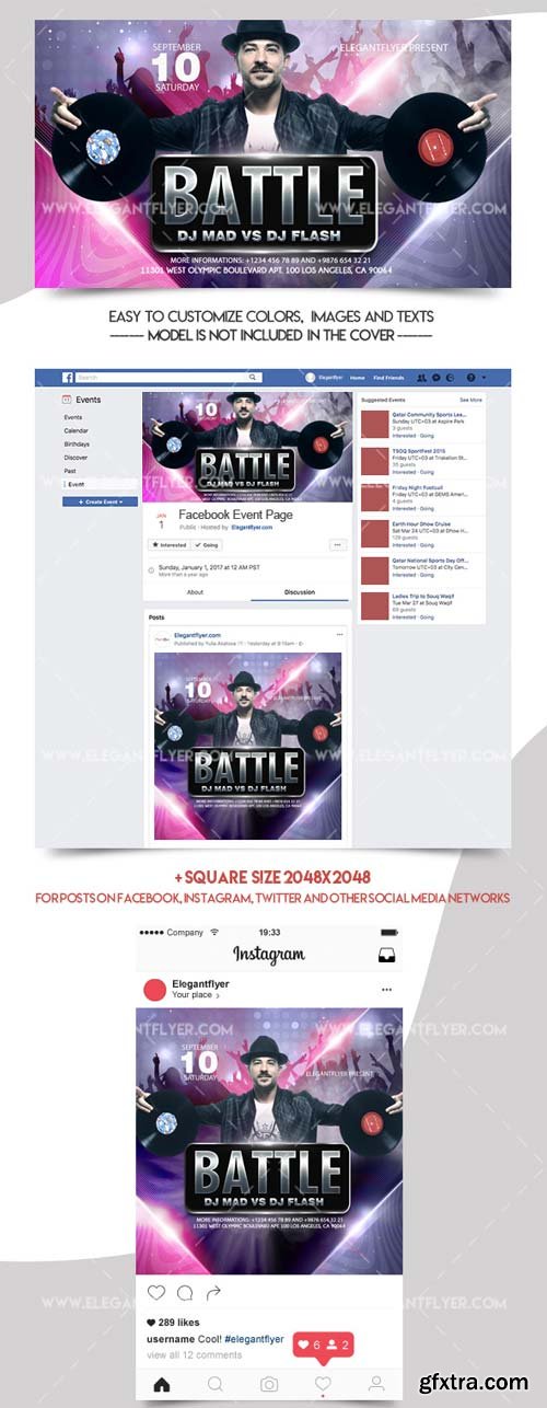 Dj Battle V4 2018 Facebook Event + Instagram template