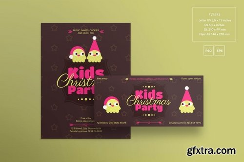 Kids Christmas Party Banner Pack Social Media Flyer and Poster Templates