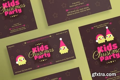 Kids Christmas Party Banner Pack Social Media Flyer and Poster Templates