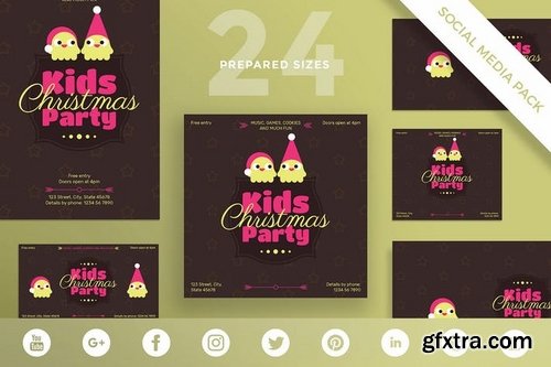 Kids Christmas Party Banner Pack Social Media Flyer and Poster Templates