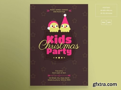 Kids Christmas Party Banner Pack Social Media Flyer and Poster Templates