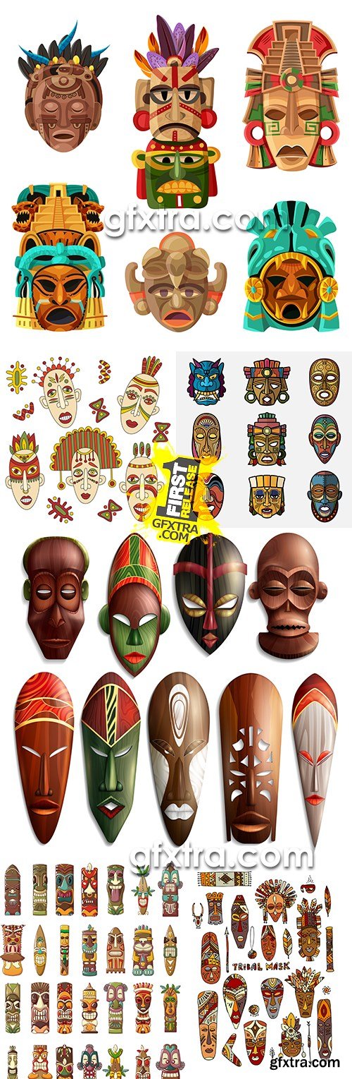 African mask totem tribal Aloha illustration collection