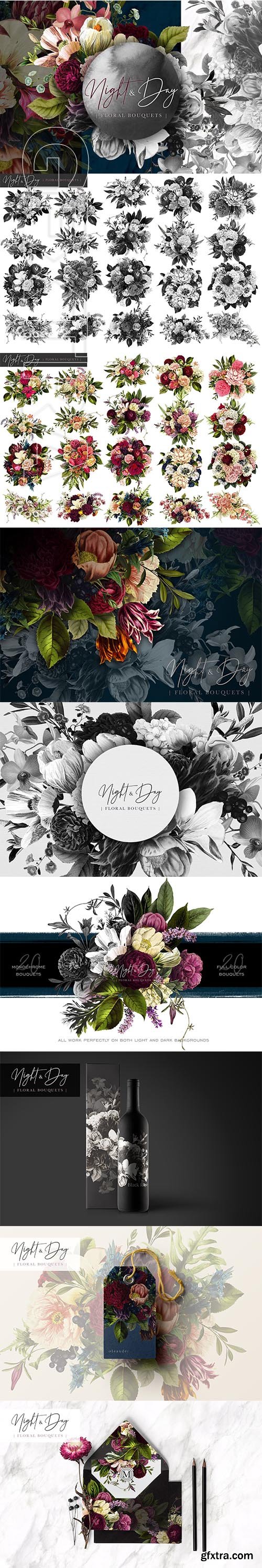 CreativeMarket - Night and Day Floral Bouquets 2837012