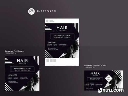 Hair Salon Social Media Pack Flyer and Poster Banner Pack Templates