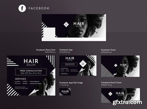 Hair Salon Social Media Pack Flyer and Poster Banner Pack Templates