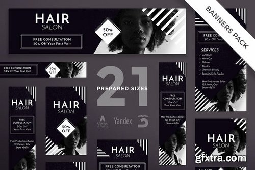 Hair Salon Social Media Pack Flyer and Poster Banner Pack Templates