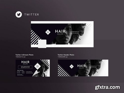 Hair Salon Social Media Pack Flyer and Poster Banner Pack Templates