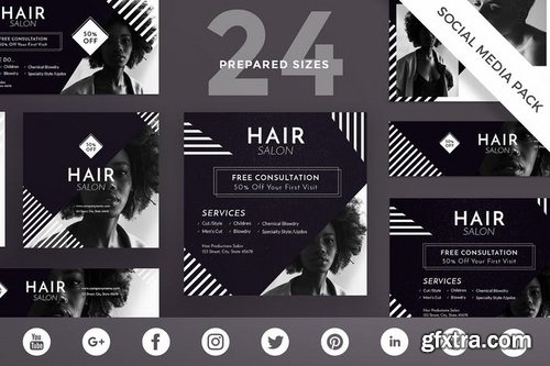 Hair Salon Social Media Pack Flyer and Poster Banner Pack Templates