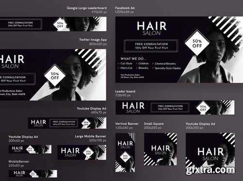 Hair Salon Social Media Pack Flyer and Poster Banner Pack Templates