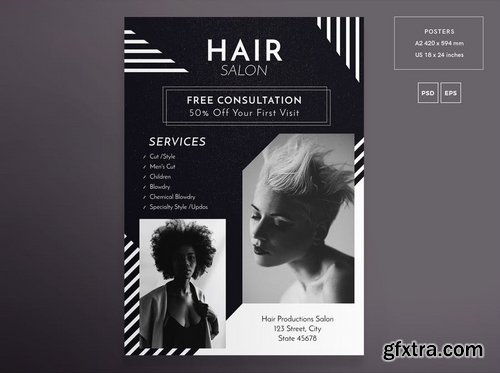 Hair Salon Social Media Pack Flyer and Poster Banner Pack Templates