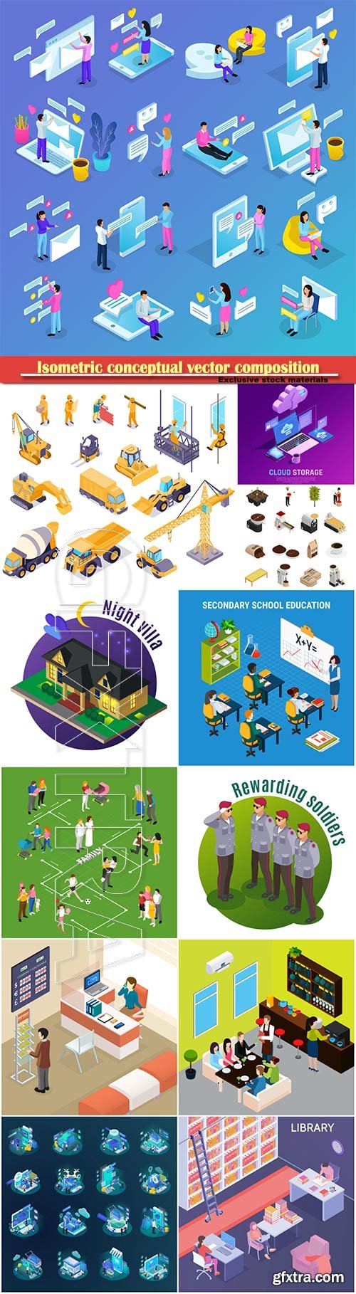 Isometric conceptual vector composition, infographics template # 27