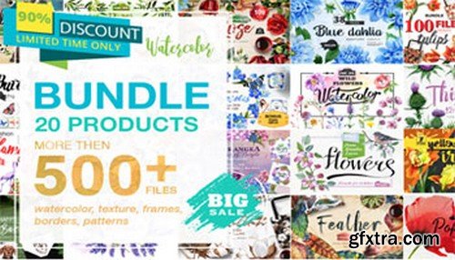 Watercolor Mega Bundle - 20 Sets with over 500 Graphics