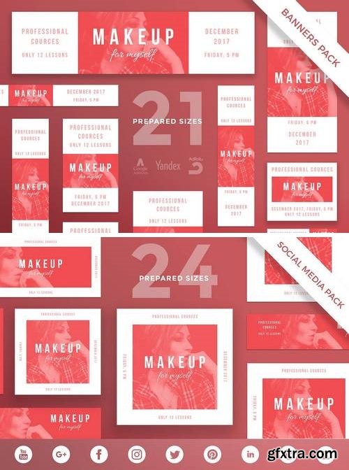 Makeup Courses Banner, Social Media Pack Template