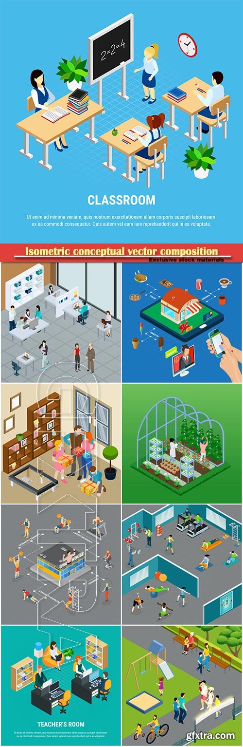 Isometric conceptual vector composition, infographics template # 30