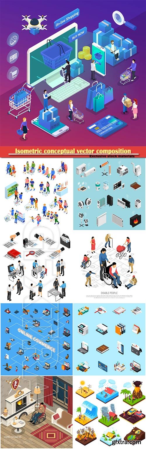 Isometric conceptual vector composition, infographics template # 31