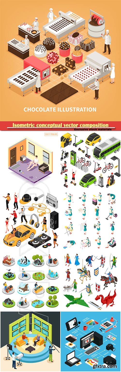 Isometric conceptual vector composition, infographics template # 32