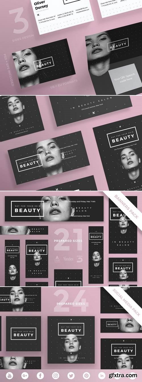 Beauty Salon Flyer,Poster, Social Media, Business Card, Banner Pack Template