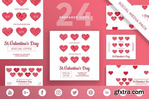 Valentine\'s Day Social Media Banner Pack Flyer and Poster Templates