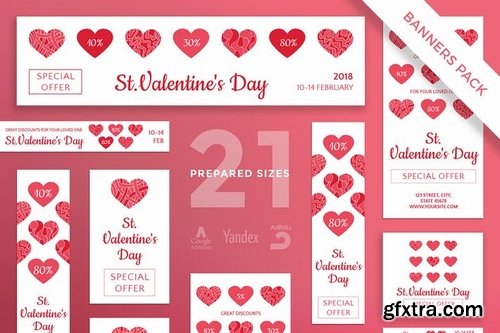 Valentine\'s Day Social Media Banner Pack Flyer and Poster Templates