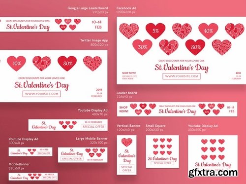 Valentine\'s Day Social Media Banner Pack Flyer and Poster Templates