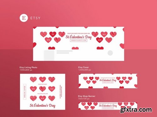 Valentine\'s Day Social Media Banner Pack Flyer and Poster Templates