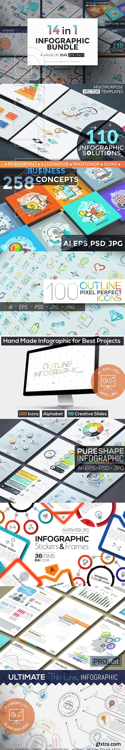 CreativeMarket - 14 in 1 Infographic Bundle 2869109
