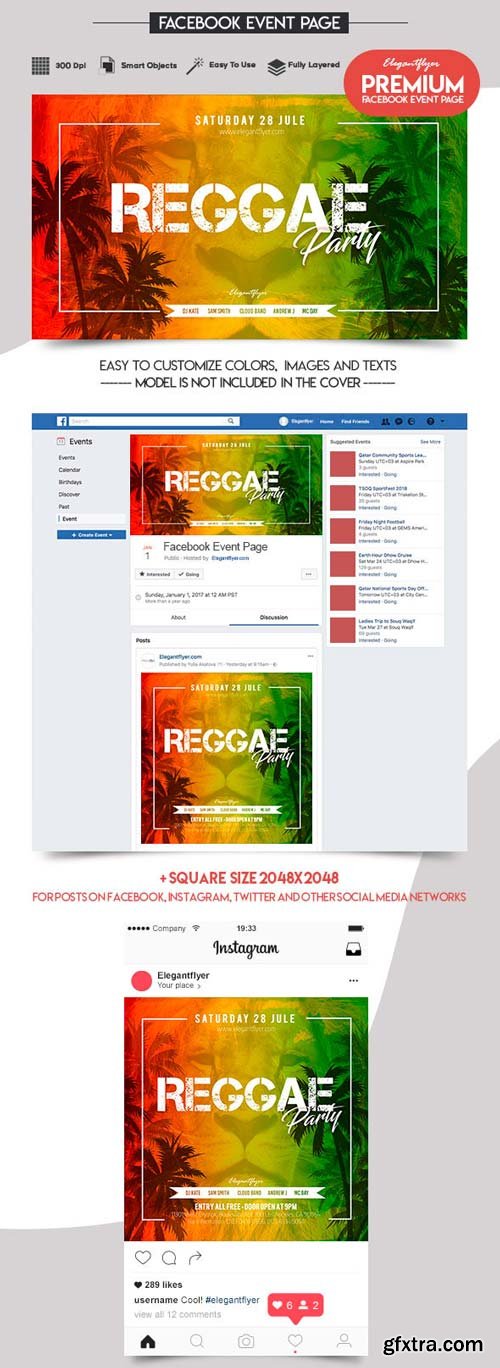 Reggae Party V5 2018 Facebook Event + Instagram template