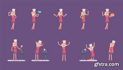 Female Chef Character Set (20 Poses)