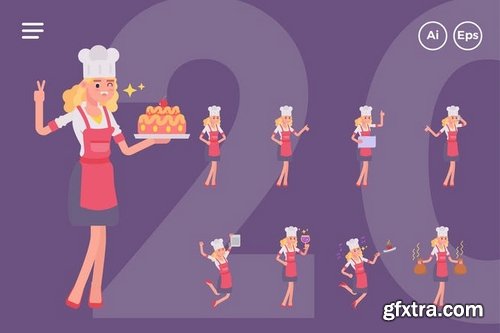 Female Chef Character Set (20 Poses)