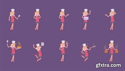 Female Chef Character Set (20 Poses)